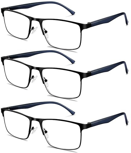 LITIMA 3 STÜCKE Lesebrille Herren Mit Blaulichtfilter, Blaulicht Herren Lesebrille, Feder Scharnier Lesebrillen Sehhilfe Augenoptik Brille