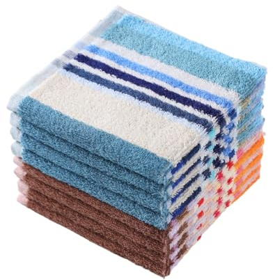 Oeleky Kitchen Dishcloths for Washing Dishes, Ultra Absorbent Dish Rags, Cotton Cleaning Cloths Pack of 8, 12x12 Inches (Wide Stirpe, 12x12 inch)