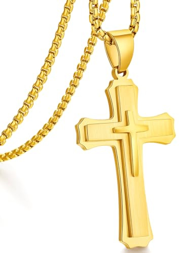 jiamiaoi 18 Karat Weißgold plattiert Kreuz Kette für Herren Damen Kette Kreuz Anhänger Gold Kreuz Kette Vergoldet Kreuz Kette für Männer Frauen Schwarz mit Kette 20 Inches-26Inches