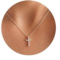Fesciory Cross Necklace for Women, 14K Gold Plated Cross Pendant Dainty Layered Chain Necklace Jewelry Gifts(Silver Cross)