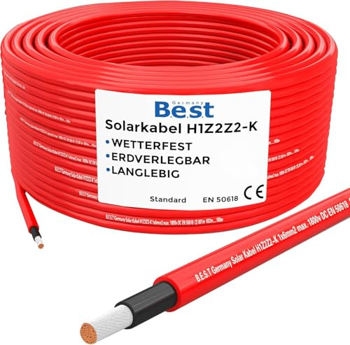 Germany B.E.S.T Solarkabel Solarleitung 10mm² reines Kupferkabel H1Z2Z2-K 20m PV Rot