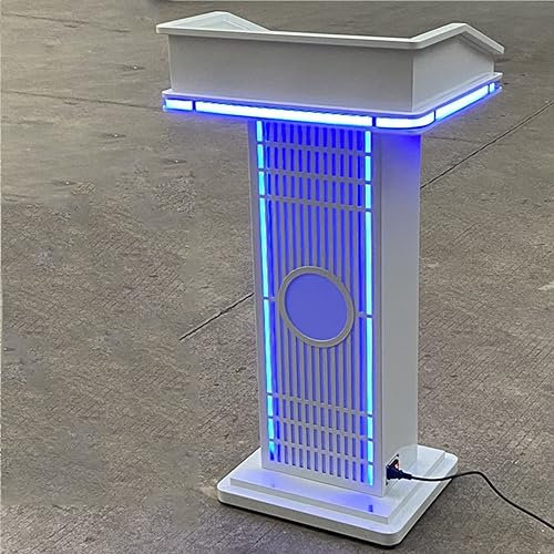 YUGXTH Bodenstehendes Podium mit Licht, 44 Zoll Hohe Kirchen-Kanzel mit Unterbauschrank, Tragbares Rednerpult mit Individuellem Logo, für Büro, Schule, Zuhause (Color : Wit)