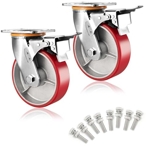 Schwerlastrollen Ø 100 125 150 200 Mm Polyurethan Rollen 2 Stück, Industrie Transport Lenkrolle Mit Bremse, Leise Pannensichere Bockrolle, Tragfähigkeit 300KG Pro Ersatzrollen ( Color : Brake , Size :