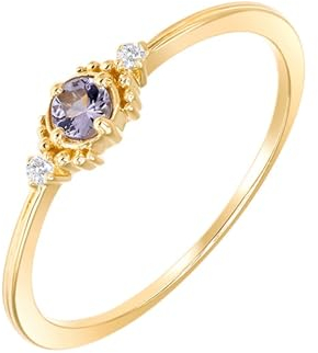 AMDXD Gelbgold Au375 9 Karat Pärchen Ringe Echte Goldschmuck, Klassiker Partnerringe mit Tansanit Lila, 9K Gold Diamantring Zirkonia, Gr.52 (16.6)