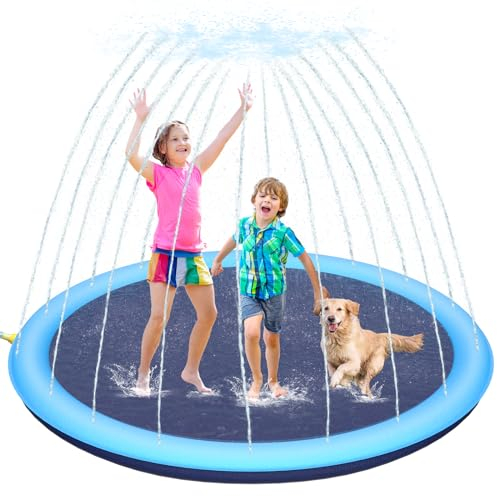 Verdicken 170cm Splash Pad,rutschfest Sprinkler Wasserspielmatte für Haustiere,Kinder,Sommerliches Outdoor-Wasserspielzeug für Kinderaktivitäten, Einfach Zu Verwenden&Sauber