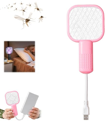 2024 New Electric Mosquito Swatter, Fly Swatter Racket, 2 in 1 Electric Bug Zapper USB Rechargeable with 5 Layer Safety Mesh, Indoor Outdoor Mosquitoes Zapper for Home Office Camping Patio (Pink)
