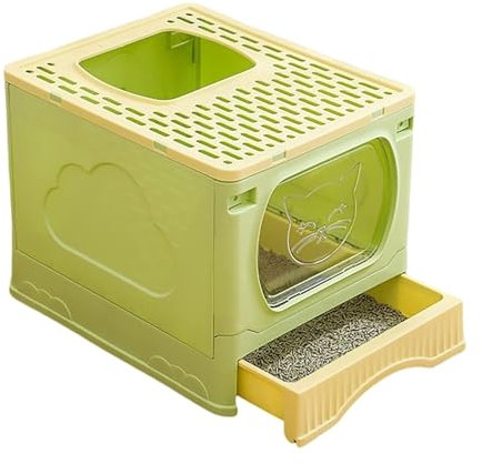 JYARZ Katzentoilette Katzenklo Faltbare Katzentoilette Mit Spritzschutz Von Oben, Mit Deckel Und Streuschaufel, Kunststoff-Schubladentyp Reisetoilette Katze(Grün)