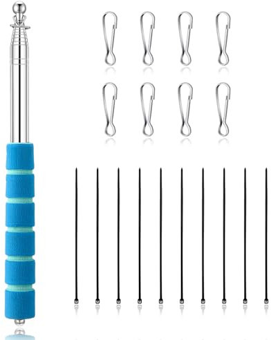 Photect 2 Meter Teleskop Fahnenmast Handheld Tragbarer Flaggenstock mit Haken Edelstahl Fahnenstange Flaggenstab mit 8 Stück Stangenclip für Camping Reise Wettbewerbe Lehrer Reiseleiter(Blau)
