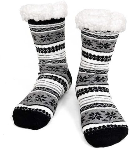 ZAKASA Chaussette Antidérapantes Hiver Homme: Chaudes Chaussettes Maison Thermiques Chaussettes avec Fourrées Sherpa Taille 39-45 Gris 1 Paire