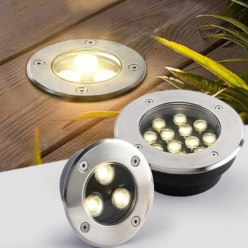 Luces Paisaje - Focos Suelo Led Exterior, Foco LED Empotrable Ultrafino 24 V CC, Focos Impermeables Para Exteriores IP67, Plazas Parques Decoran Bañadores Pared Con Luz Suelo(Warm White color,9W)