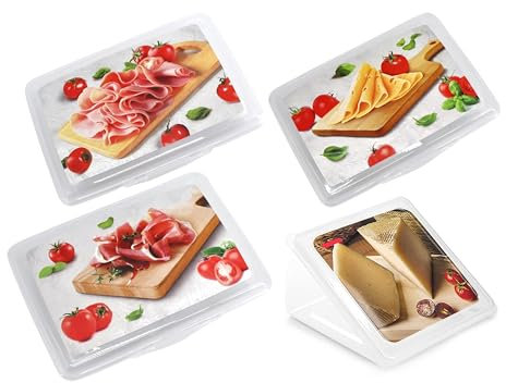 Homelandia - 3x Fiambrera Nevera + Quesera, Tuper para Alimentos, Tupper Porta Embutidos, Fiambrera Conservación Embutidos, Apilable Reutilizable Optimización Espacio, Transparente, Sin BPA
