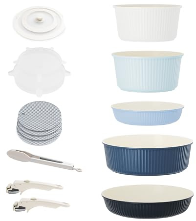 RIOVARM Induktion Töpfe und Pfannen Set mit abnehmbaren Griffen, Antihaft Granit Stapelbar Kochgeschirr-Set mit Silikon Deckeln, Platzsparend Topf- & Pfannensets ohne PFOA, Bratpfanne, Casseroles