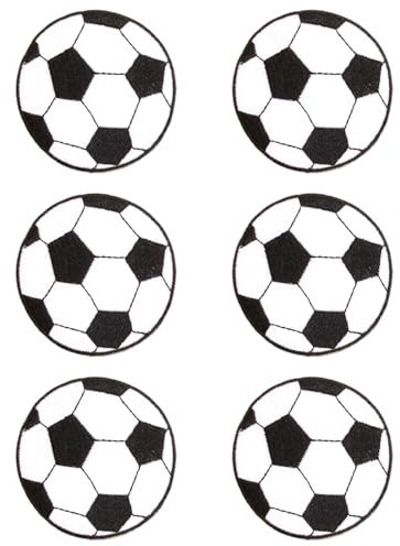 6 Stück Fußball Patch, Fussball Bügelbild zum Aufbügeln, Fussball Aufnäher Aufnähen, Bestickte Aufnäher Bügelflicken mit Fußballmotiv, für Textilien - Kleidung, Jeans, Taschen, Dekoration(6.9cm)