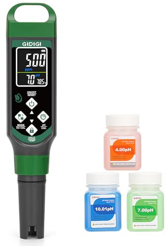 GIDIGI Digital pH Meter pH TDS EC Meter for Hydroponics pH and PPM Meter with Color Screen Multi-Parameter Display 0.01 High Accuracy TDS Water Tester for DWC Aeroponic NFT Growing Tent Garden