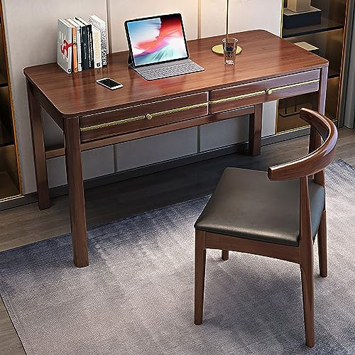 Bureau d'écriture moderne en bois massif avec 2 tiroirs - Grande surface - Pour bureau à domicile, station de travail - Finition noyer - 120 x 60 x 75 cm