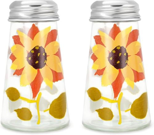 pistro Grant Howard - Juego de salero y pimentero pintado a mano, coctelera de vidrio cónico con diseño de girasol, capacidad de 3.4 onzas (amarillo)
