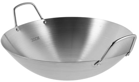MOTHNUR Stainless Steel Household Wok with Double Handles, Non-Stick Round Bottom Pan that Heats Evenly and is Convenient to Clean, for Kitchen Stir-Fry and Everyday Cooking