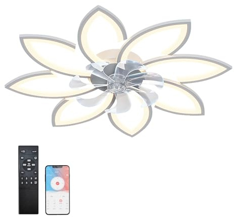 RRBEST LED Deckenventilator Mit Beleuchtung, Dimmbar Deckenleuchte mit Ventilator, Leise Deckenventilator Mit Fernbedienung Und APP Steuerung, Ventilator mit Licht für Schlafzimmer(Weiß 90cm)
