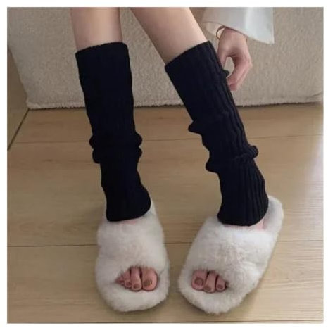 Cmis Kbei Lolita Beinstulpen für Damen, lange Socken, Wolle, gestrickt, Fußbedeckung, Armwärmer, Y2K, für Herbst und Winter, gehäkelt, Stiefelstulpen, Strümpfe (schwarz, 72 cm)
