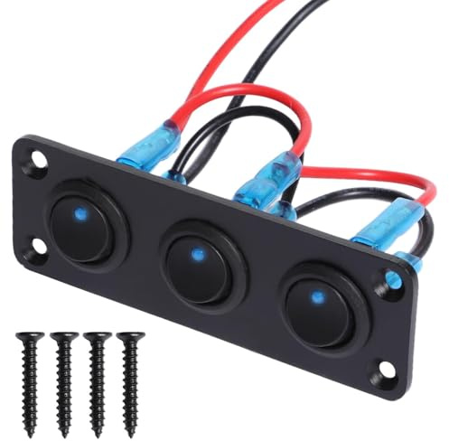 Shengbowi Schalttafel Schalter 3 Positionen Auto Kippschalter Panel 12V/24V | Blaues LED Licht Fahrzeuge RV Yacht Marine verschiedene Gangvarianten wasserdicht ON-OFF Boot Wohnmobil Caravan Einbau