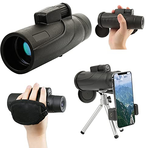 Télescope monoculaire avec Support pour Smartphone, trépied et dragonne pour Adultes, 12 x 50 HD, Haute Puissance, Compact, étanche, monoculaire Transparent pour l'observation des Oiseaux, la Chasse