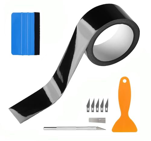 Gloss Black Vinyl Wrap, 5cm×10m Car Wrap Kit with Auxiliary Tools Grade Air-Release Cast Vinyl Film for Paint Protection Dechrome Black