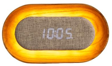 Gingko Design Lumos Réveil ovale en bois de frêne blanc | Réveil LED avec lumière ambiante | Horloge minimaliste en bois avec contrôle tactile et batterie rechargeable