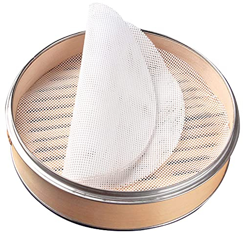 GUCUJI 7 Inch Silicone Bamboo Steamer Liners - Non-Stick, Reusable Steamer Mesh Mats for Steamed Buns, Dumplings, veggies, Dim Sum, Momo, Rice, and fish - Food Grade BPA Free (4Pcs)
