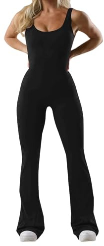 Unitard Women Yoga Bodysuits Womens Flared Jumpsuit Sexy Backless Gym Jumpsuits Playsuit Sleeveless Racerback Bodysuit V Neck All in One Wide Leg Bodycon Removable Padded Sports Romper Workout Outfit