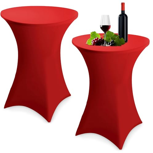 Zhufas 2 Stück Stehtisch Hussen, Spannbare Tischdecke für Stehtisch 80x110 cm, Stretch Stehtischhusse Set Waschbare Stehtischhussen, für Bar Geburtstagsfeier Party Hochzeit Bistrotische (Rot)
