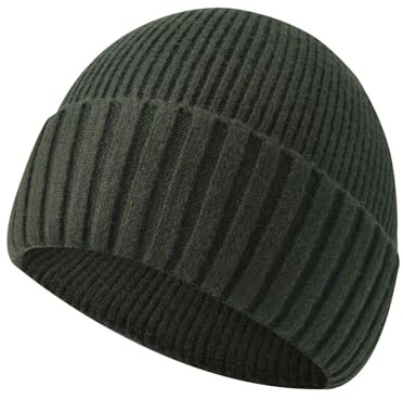 Baynetin mössa hatt, stretchig mjuk stickad manschett vinter varm klassisk termisk skalle-keps fiskare för män och kvinnor unisex, Militärgrönt, one size