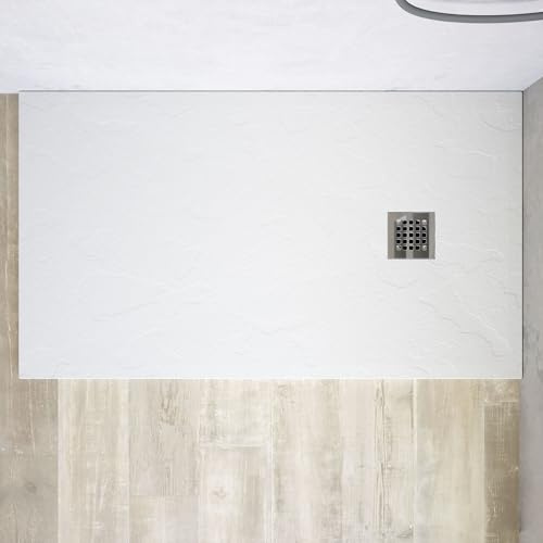 Piatto Doccia in Marmoresina Bianco Antiscivolo Effetto Pietra con Griglia Copripiletta h3cm (Bianco, 70x130)