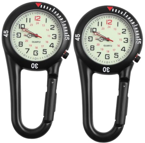 Reloj de Bolsillo con Clip de Cuarzo Esfera Fluorescente 2 Piezas | Acero Inoxidable, Diseño con Clip, Lectura Nocturna, para Montañismo, Color Negro, Lote Doble