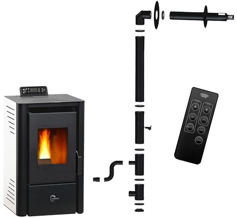 Anita 9,4 kW Stufa a pellet impermeabile bianco Sannover + Kit di installazione