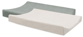 Jollein Housse de Matelas à Langer - Sea Green/Ivory - Lot de 2-50x70cm - 85% Coton, 15% Polyester - Certifiée OEKO-TEX - Housse pour Matelas à Langer