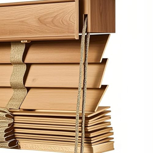 Wood indoor Window Blinds 2 Slats, 16 24 28 34 40 48 52 55 62 68 70 76 Cordless Horizontal Shades, Privacy Blackout Wooden Venetian Blind for Bedroom Bathroom Office(Oak)