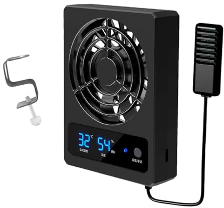 Gralara Reptile Ventilation Fan with Humidity Control Thermometer Hygrometer LED Display PP Material Quiet Suitable for Reptile Habitat Breeding, Celsius