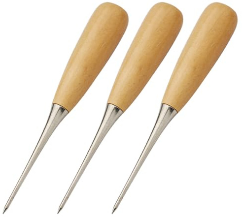 HIAKDOFT Set da 3 Punteruoli da Cucito Fai da Te Manico in Legno Strumenti per Forare Pelle e Ricamo Punteruoli Leggeri Portatili per Riparazione Scarpe e Pelletteria