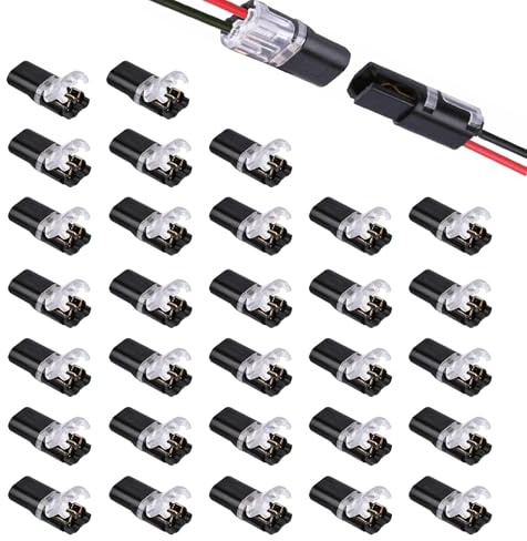 30 Pcs 2 Pin Wire Connectors, Peel-Free Push Terminals for 18-22 AWG | 2 Pin Connector Design, Peel-Free Push-Type Use,No Stripping,For 18-22 AWG Wires