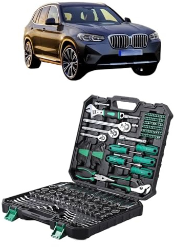 Juego de herramientas mecánicas de 213 piezas, surtido de vasos, compatible con BMW X3 G08 G01, llaves inglesas for todo el año, kit de reparación automotriz con caja de herramientas de plástico.