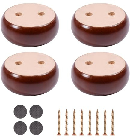 CONCHLERY 4Pcs Round Furniture Legs Coconut Brown 3.1x1.2 Inch | For Sofa Replacement with Short Round Legs for Support and Height Adjustment