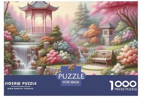 Garden Paradise Recycled Paper Jigsaw Puzzle 1000 Pc -Japanese Garden with Cherry Blossoms And Pavilion Challenging Game Toys Gift for Home Wall Decoration38x26cm/1000pcs
