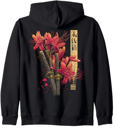Ragno Rosso Giglio Fiore Katana Spada Anime Giapponese Otaku Felpa con Cappuccio