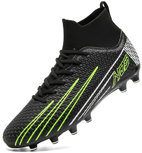 DimaiGlobal Chaussures de Football Montantes​ Crampons Homme Femme Chaussures de Futsal Adolescents Antidérapants pour l'entraînement Chaussures de Sport 45EU Noir/Vert
