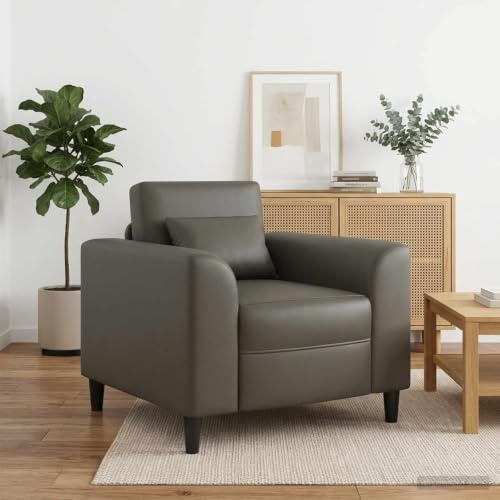 Ziaphsol grå konstläder fåtölj med armstöd för vardagsrum och sovrum, ergonomisk loungestol, vridbar och justerbar, med robust träram, perfekt för avkoppling och läsning