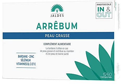 ARRÊBUM COMPRIMIDOS Caja de 60 | Especialmente formulado para pieles y cueros cabelludos grasos | Combinación esencial de vitaminas, minerales y extracto de plantas | LABORATOIRE JALDES