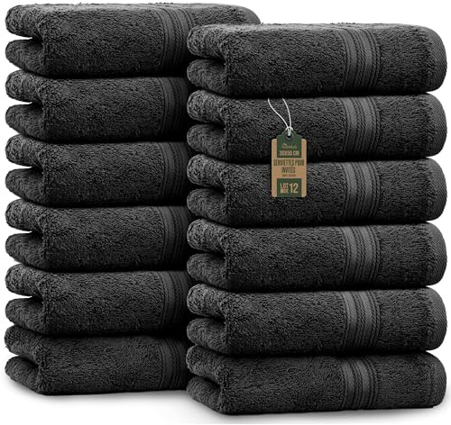 NatureMark Serviettes d'invité Lot de 12 (30x50 cm), 100% Coton, Certification Oeko-Tex, Douces, absorbantes et faciles d'entretien – pour Salle de Bain, invités et Spa – Couleur Noir