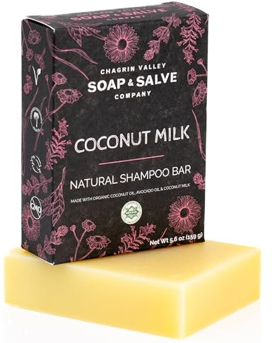 Chagrin Valley Soap & Salve Shampoo Bar, Coconut, Unscented, Organic, Vegan, Curly & All Hair Types, 5.6 oz (159 g), Recyclable Packaging, SLS Free, Paraben & Cruelty Free