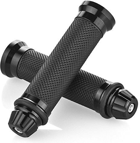 Nuoxinus Motorcycle Handlebar Grips with Bar End Cap, Racing CNC Aluminum Soft Rubber Universal for 7/8(22mm) Handle Bar (Black)