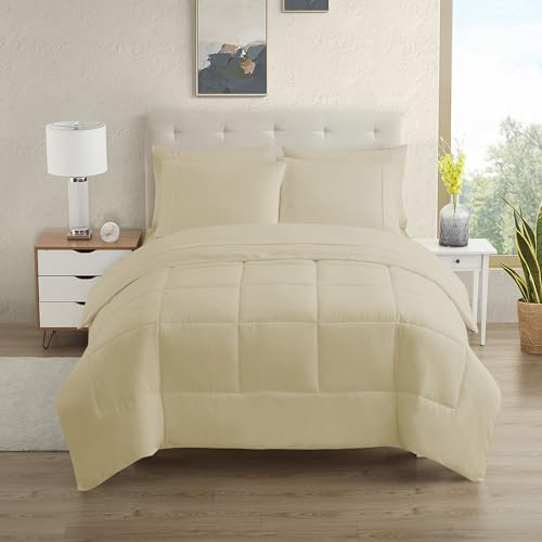 Sweet Home Collection Ultra Soft Down Alternative Set & Luxurious Bed Sheets, Polyester, Beige, Twin